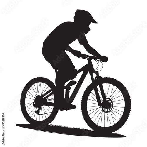 Silhouette Mountain Biker Rider Adventure Vector Illustration