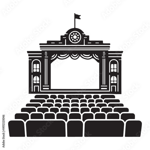 Grand Theater Stage Show Venue Black and White Building Illustration