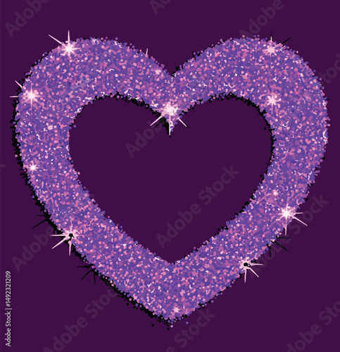 sparkling Purple Glitter Heart Luxurious Love and Glamour on Dark Background