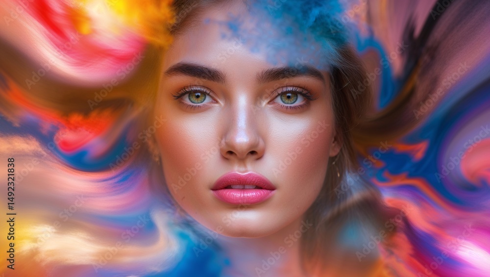Blue Eyebrow Lip Eyelash Beauty Aesthetic Portrait Blue Eyebrow Lip Eyelash Beauty Aesthetic Portrait