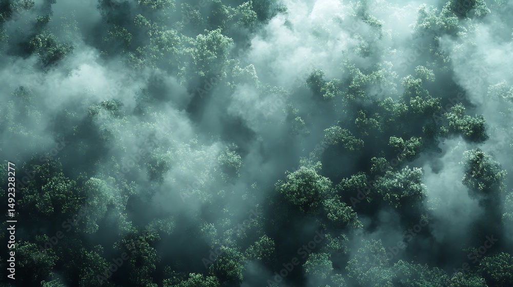 Obraz premium Misty forest aerial view