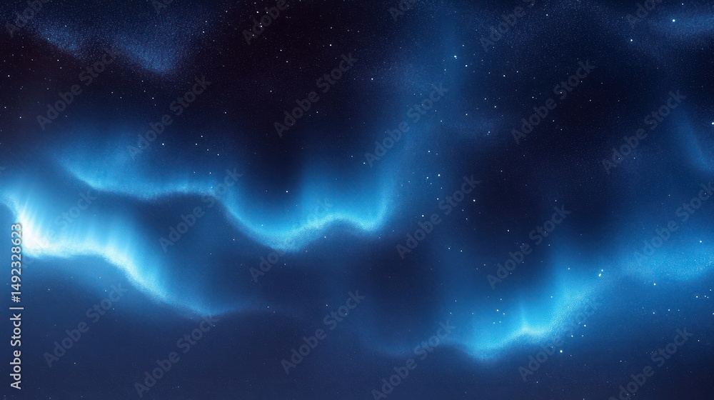 Naklejka premium calm night sky illuminated by flowing blue northern lights with scattered stars