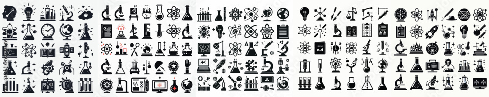 Fototapeta premium Vector set image silhouette of science