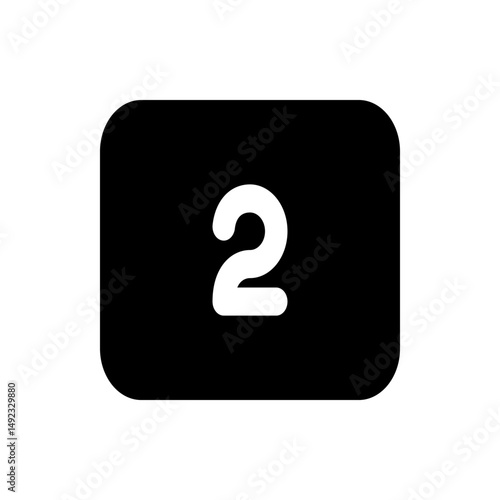 Illustration of the number two in white color placed on a black rounded rectangular shape background image