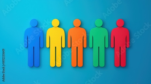 Wallpaper Mural Colorful Representation of People Icons Standing in a Row on a Bright Blue Background for Conceptual Use Torontodigital.ca