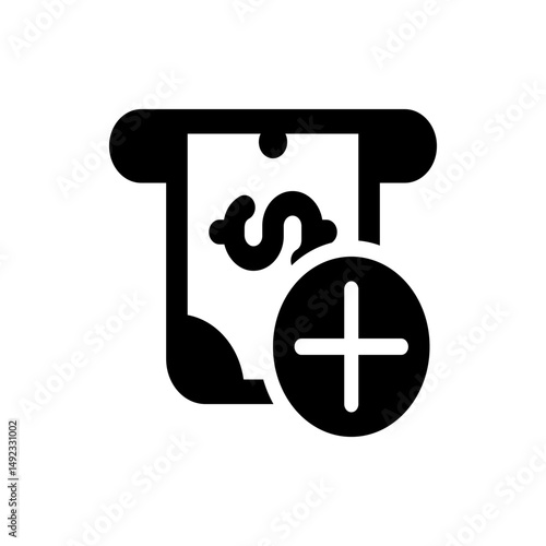 Illustration of a receipt with a dollar sign and a plus symbol indicating added expenses and financial growth