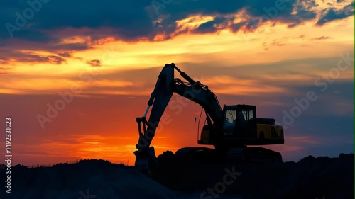 Wallpaper Mural excavator on a construction site on sunset background Torontodigital.ca