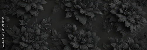 Intricate black charcoal floral wallpaper, textured, elegant  , tapestry, art, damask