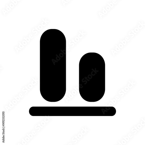 Two vertical rounded bars of different heights above a horizontal bar in a simple black and white design