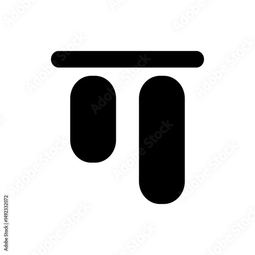 Illustration of a horizontal bar above a hollow rectangle and a filled rectangle with rounded bottom edges