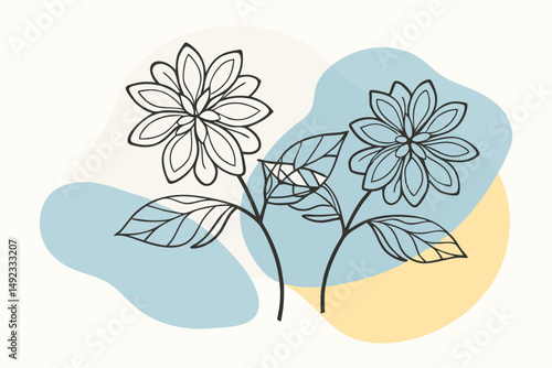 Elegant floral line art design with abstract pastel background