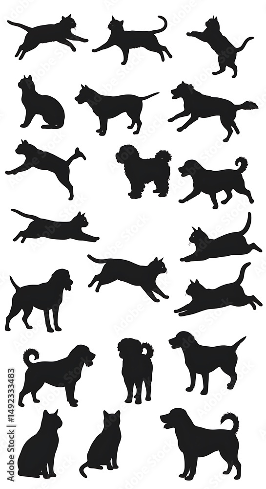 Obraz premium Shadow Play: Canine & Feline Silhouettes AI Generated