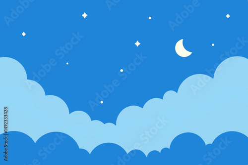 Night sky scene with clouds moon and stars suitable for design projects