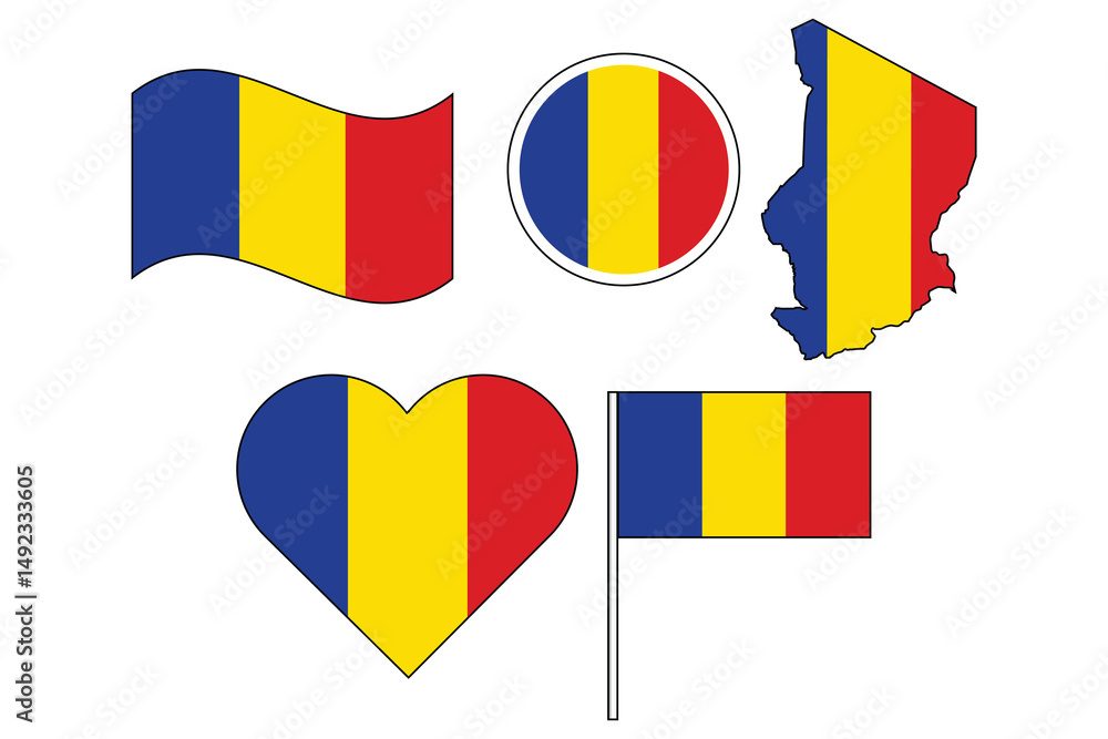 Fototapeta premium set of badges with flag of Chad vector illustration