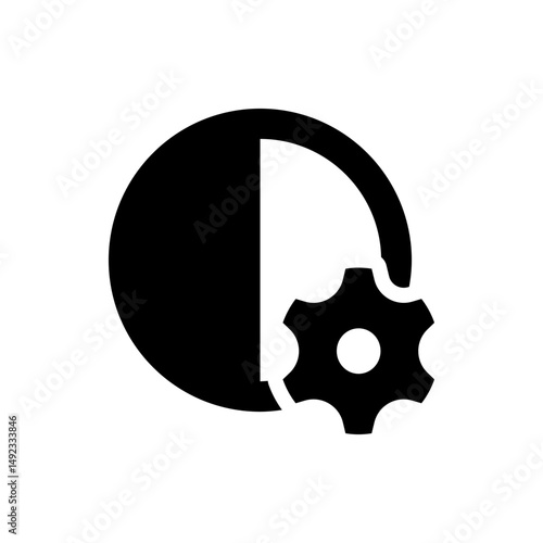 Black circle with a partial ring and a gear overlapping, suggesting settings or configuration process icon
