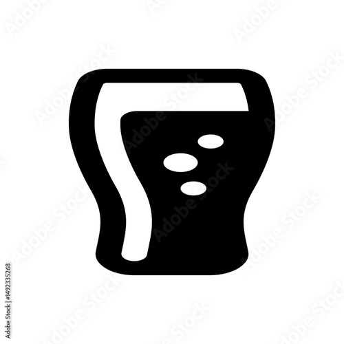 Illustration of a black beer glass with white foam and bubbles on a white background in a minimalist style