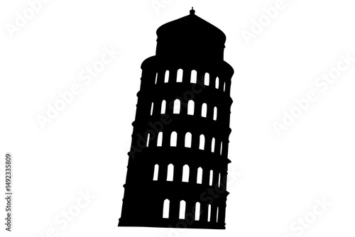 Black silhouette vector illustration of the leaning tower of pisa profile, leaning tower of pisa, pisa, italy, landmark, architecture, building, travel, tourism, silhouette, vector, black, design, pro