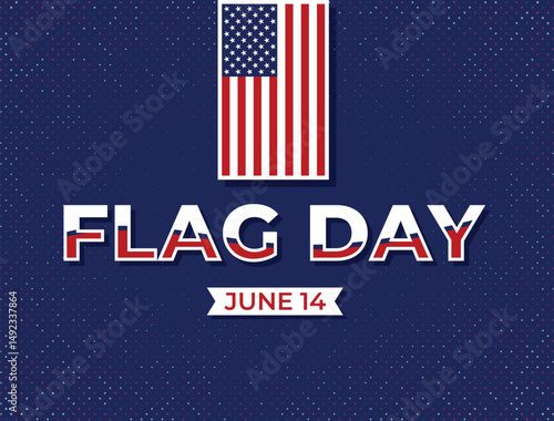 Patriotic background design for USA Flag Day a bold vertical American flag celebratory text and a star-filled pattern Perfect for June 14 events national pride and American-themed projects