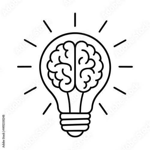 Brain Inside Lightbulb Vector Concept of Smart Thinking