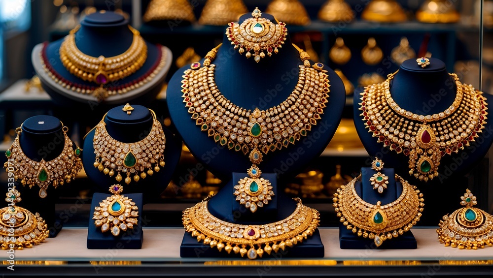 Obraz premium Elegant gold jewelry collection displayed in pune shop