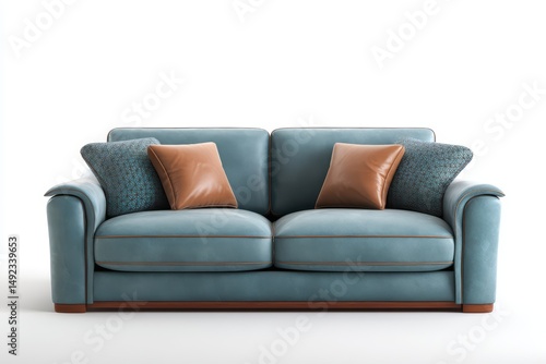 Teal Modern Sofa with Orange Accent Pillows is a professional stock visual perfect for advertising, digital content, entertainment, or editorial storytelling with a modern and engaging style.