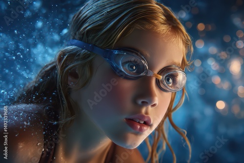 Teen Girl Wearing Goggles Under Ocean Surface is a professional stock visual perfect for advertising, digital content, entertainment, or editorial storytelling with a modern and engaging style.