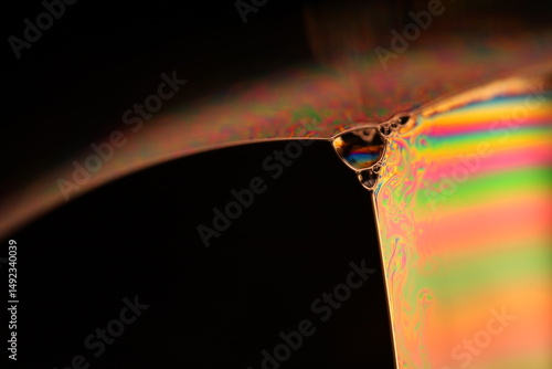 Green liquid surface, green Reflections of liquid in macro,, bubbles in macro, connection of bubbles in macro, cell from liquid, dark background, glossy surface