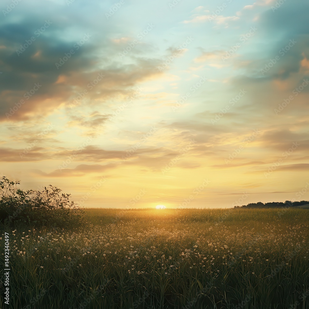 Obraz premium spring sunset and field of grass.