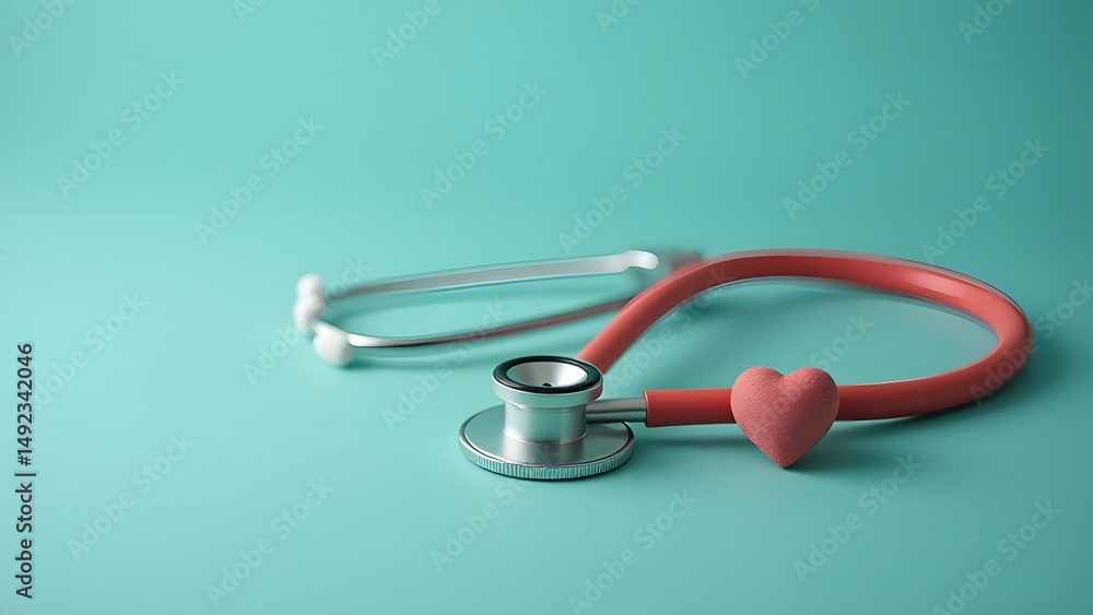 Fototapeta premium Medical Stethoscope with Red Heart Health Concept