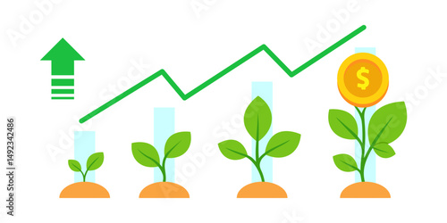 Investment and financial growth icon with plant growth concept