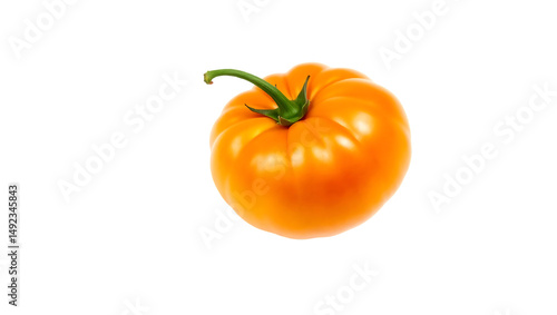 Fresh yellow tomato isolated on white background, ripe heirloom orange tomato vector element.