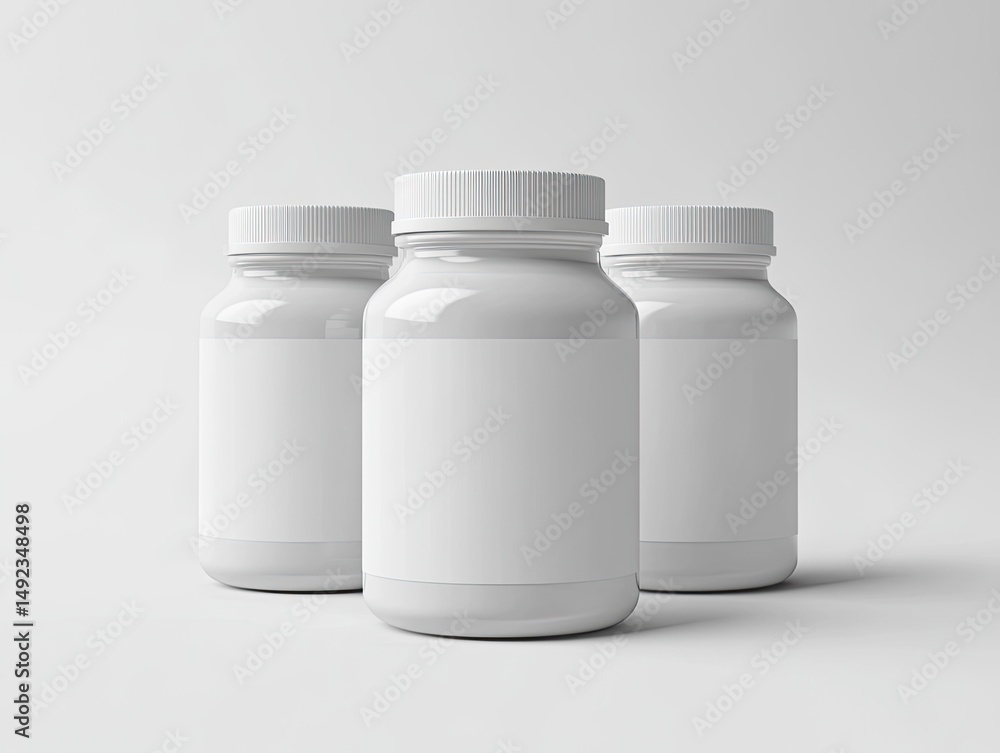 Three blank white plastic bottles Three blank white plastic bottles