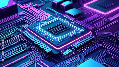 Wallpaper Mural Futuristic AI Circuit Background with Neon Colors Torontodigital.ca