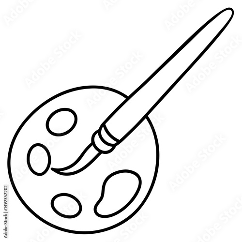 Paint palette with brush outline vector for art, creativity, and educational projects