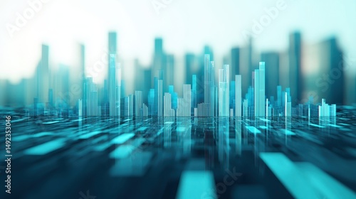 Abstract Urban Skyline with Digital Elements Representing Technology and Modernity in a Futuristic Setting