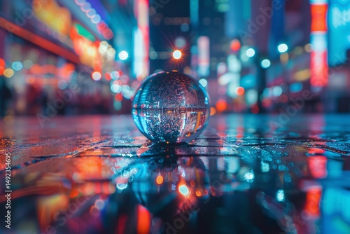 Macro of a Colorful Soap Bubble Reflecting an Urban City Environment with Blurred Background Varient 1