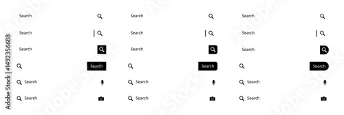 Search bar. Web UI elements for browsers with text field and search button, mobile application graphic elements collection. Vector set computer illustration searched.
