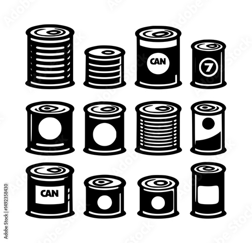 Tin Can Set in Different Sizes Silhouette Vector Icons