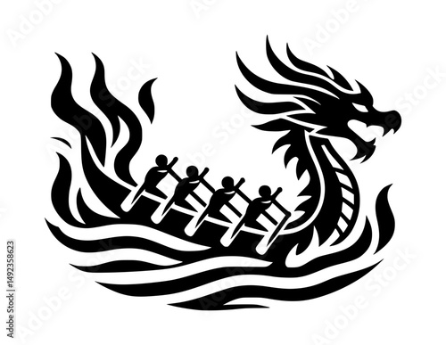 Dragon Boat Racing Silhouette Vector