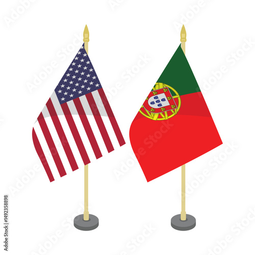 USA Portugal Flags on Pole