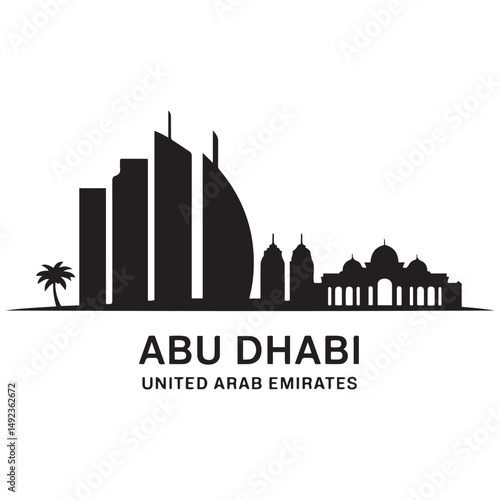 Wallpaper Mural Abu Dhabi skyline horizontal banner. Black Abu Dhabi, United Arab Emirates. Vector template for your design. Vector black silhouette. with white background Torontodigital.ca