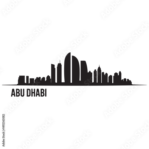 Abu Dhabi skyline horizontal banner. Black Abu Dhabi, United Arab Emirates. Vector template for your design. Vector black silhouette. with white background