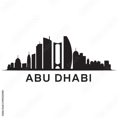 Abu Dhabi skyline horizontal banner. Black Abu Dhabi, United Arab Emirates. Vector template for your design. Vector black silhouette. with white background