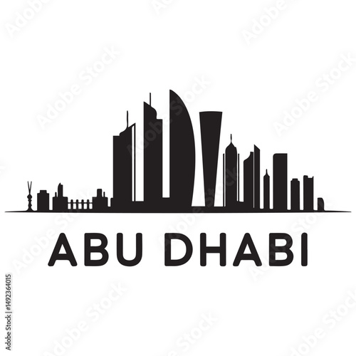 Abu Dhabi skyline horizontal banner. Black Abu Dhabi, United Arab Emirates. Vector template for your design. Vector black silhouette. with white background
