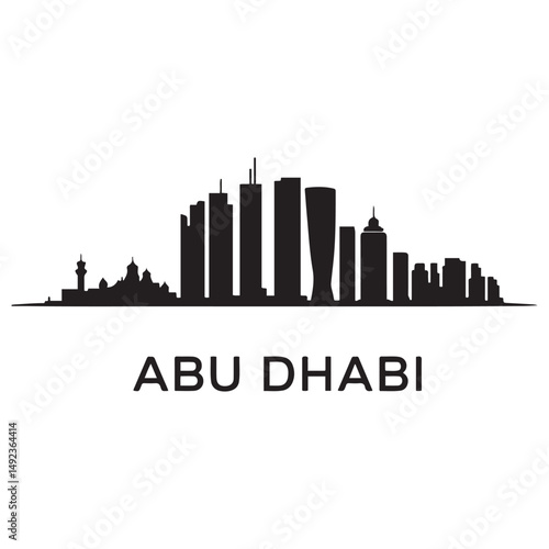 Abu Dhabi skyline horizontal banner. Black Abu Dhabi, United Arab Emirates. Vector template for your design. Vector black silhouette. with white background