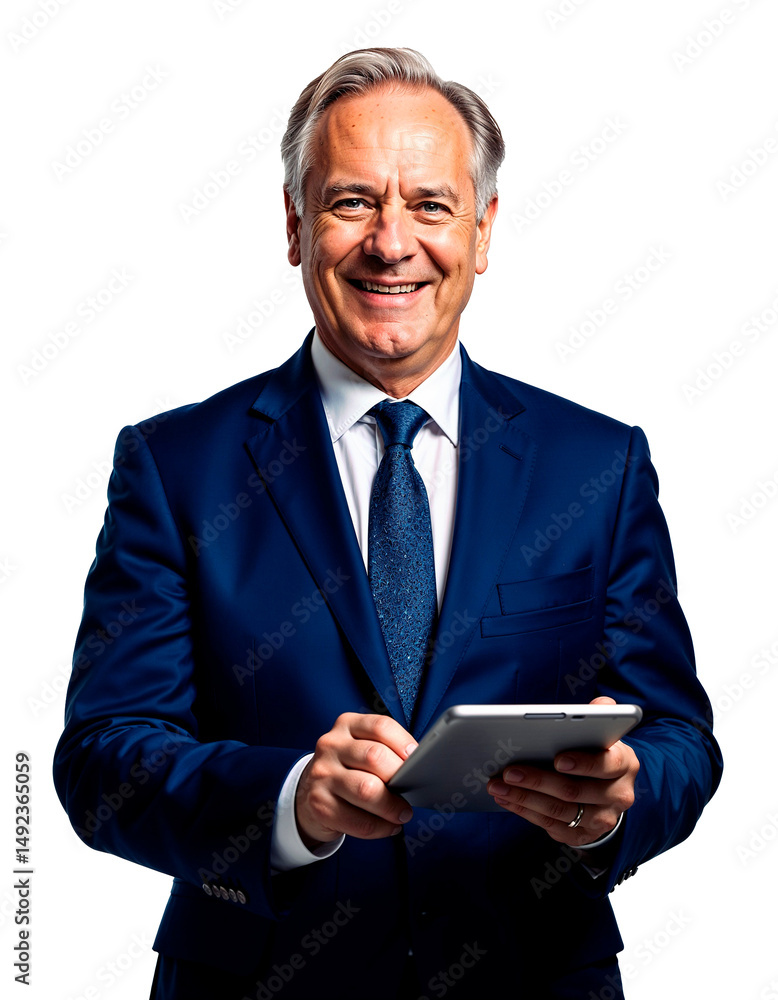 Successful businessman in a blue suit holding a tablet. Successful businessman in a blue suit holding a tablet.