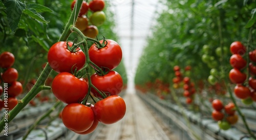 Wallpaper Mural Ripe red tomatoes growing on vines in a greenhouse cultivation close up for healthy eating and agricultural production Torontodigital.ca