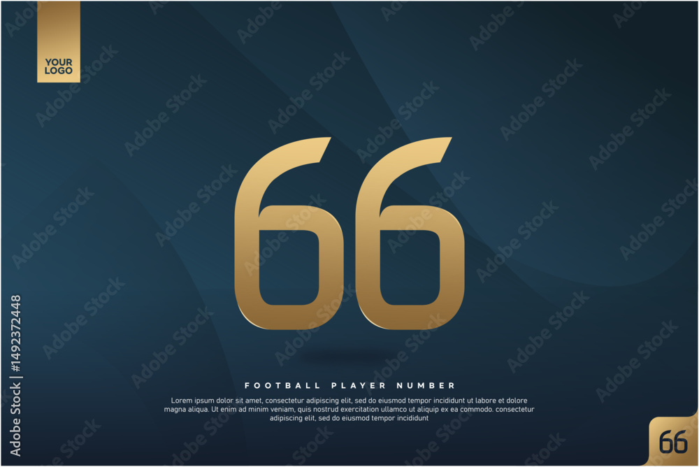 Fototapeta premium Modern Gold Number 66 on Dark Blue Background for Football Jersey Design