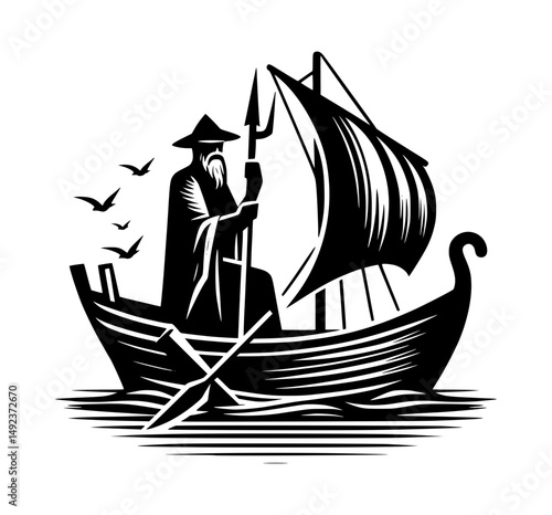 Man with Boat Silhouette Vector