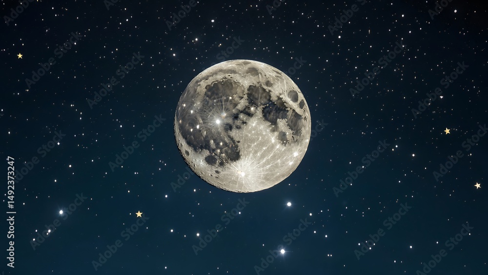 A serene night sky with moon and twinkling stars A serene night sky with moon and twinkling stars